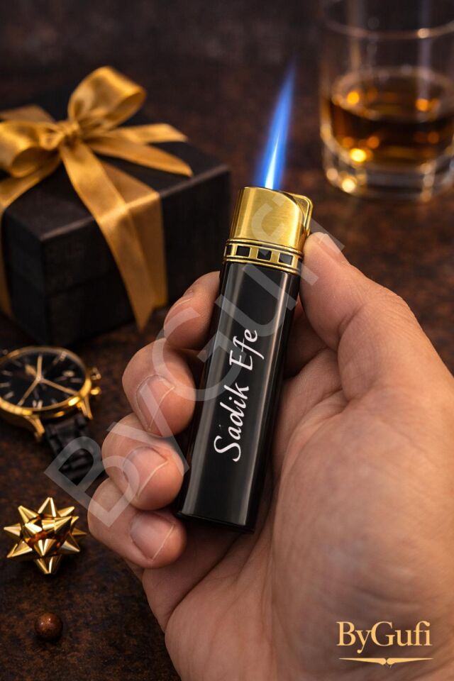 ByGufi Kişiye Özel Aomai Slim Pürmüzlü Çakmak | İsme Özel Jet Alev Çakmak