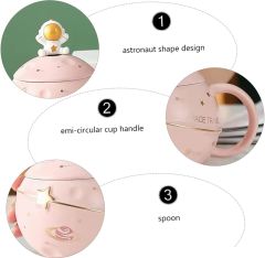 ByGufi Kapaklı Astronot Kupa – 350ml Seramik, Kapaklı ve Kaşıklı, Uzay Temalı Hediye Kupası