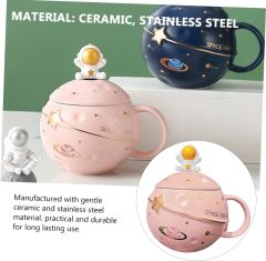 ByGufi Kapaklı Astronot Kupa – 350ml Seramik, Kapaklı ve Kaşıklı, Uzay Temalı Hediye Kupası