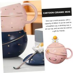 ByGufi Kapaklı Astronot Kupa – 350ml Seramik, Kapaklı ve Kaşıklı, Uzay Temalı Hediye Kupası