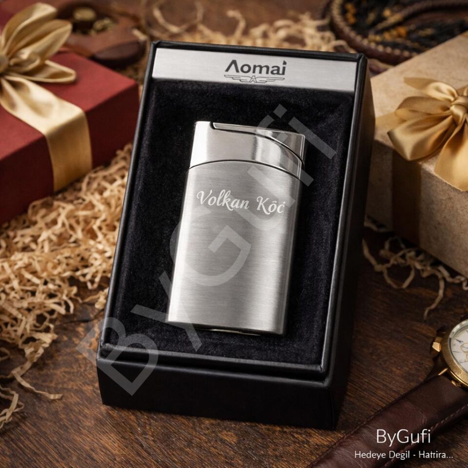 ByGufi İsme Özel Aomai Jet Alevli Slim Metal Çakmak | Lazer Kazımalı Hediye