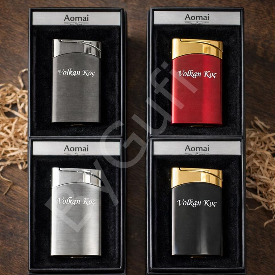 ByGufi İsme Özel Aomai Jet Alevli Slim Metal Çakmak | Lazer Kazımalı Hediye