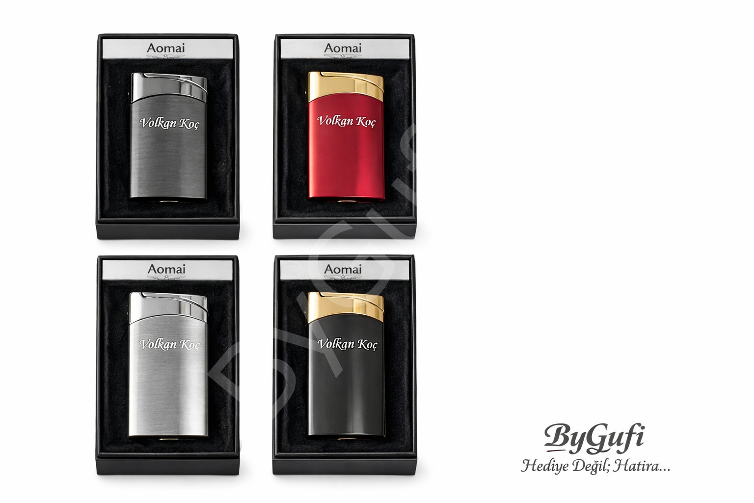 ByGufi İsme Özel Aomai Jet Alevli Slim Metal Çakmak | Lazer Kazımalı Hediye