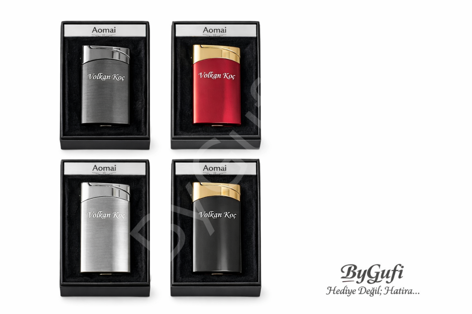 ByGufi İsme Özel Aomai Jet Alevli Slim Metal Çakmak | Lazer Kazımalı Hediye