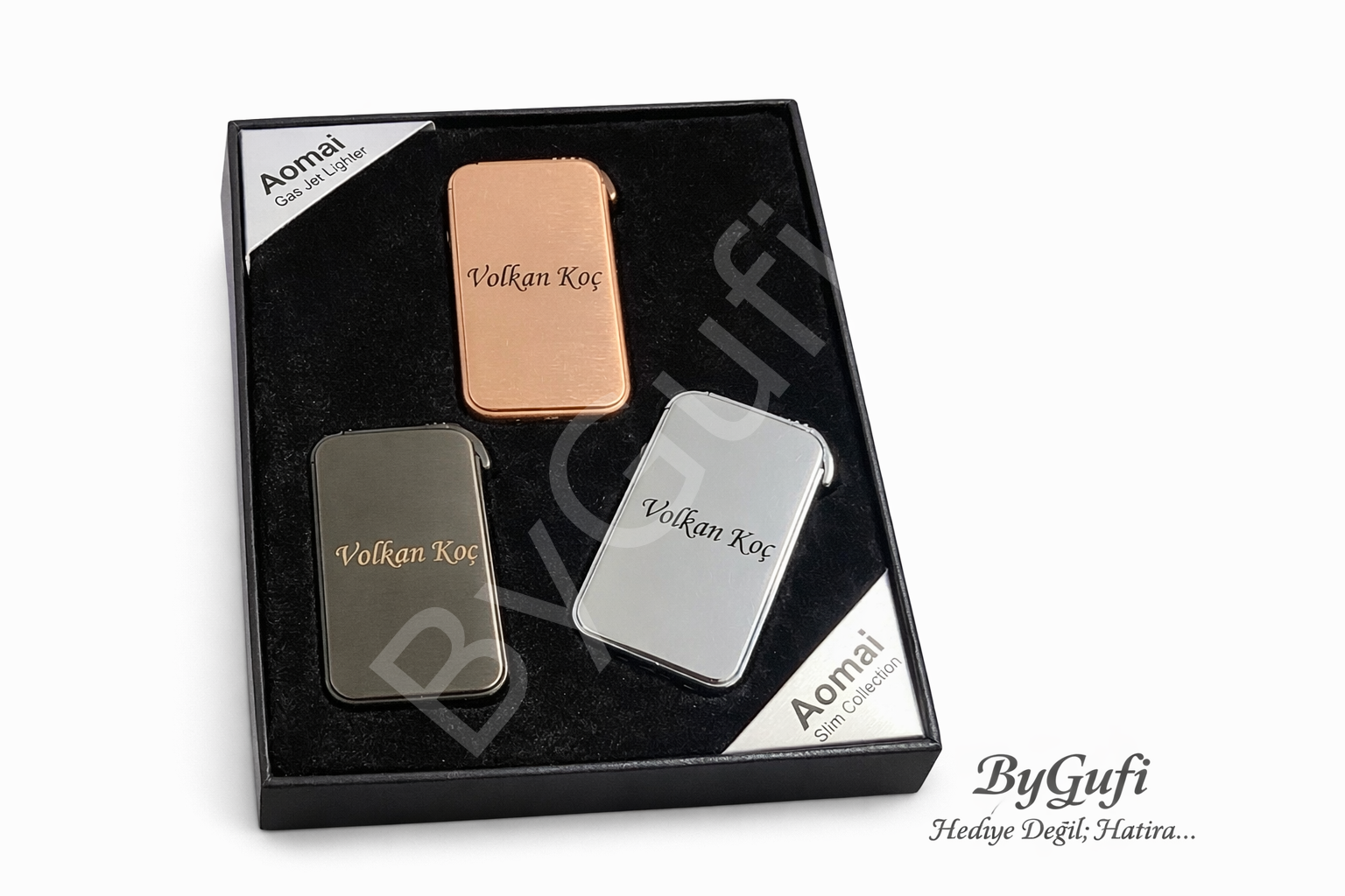 ByGufi Kişiye Özel Aomai Slim Jet Alevli Metal Çakmak