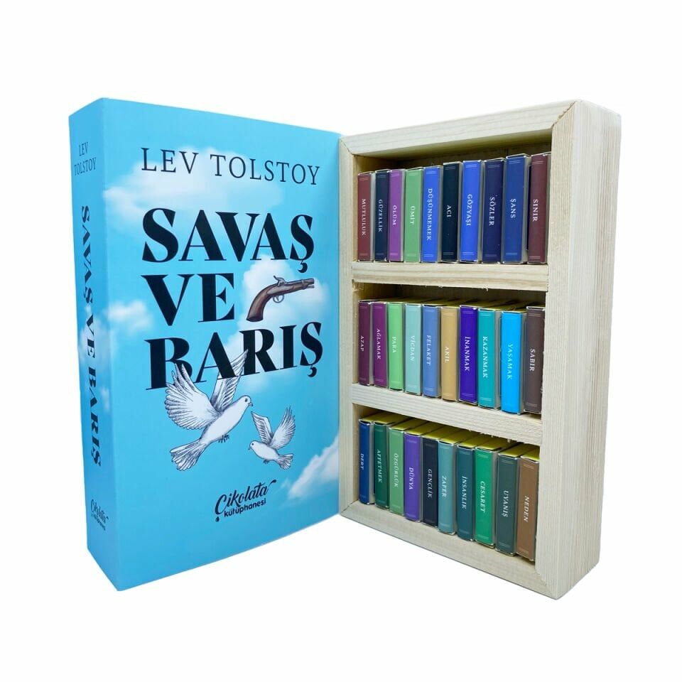 ByGufi Kişiye Özel Çikolata Kütüphanesi – “Savaş ve Barış”, Mini Kitap Tasarımlı, El Yapımı, Dekoratif ve Hediye Edilebilir