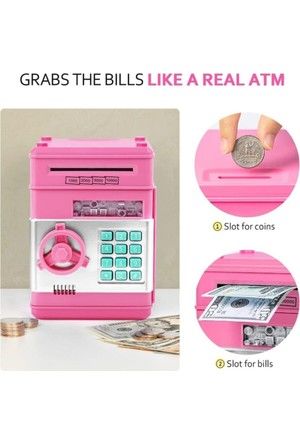 ByGufi Hediyelik Şifreli Pembe ATM Kumbara Kasa