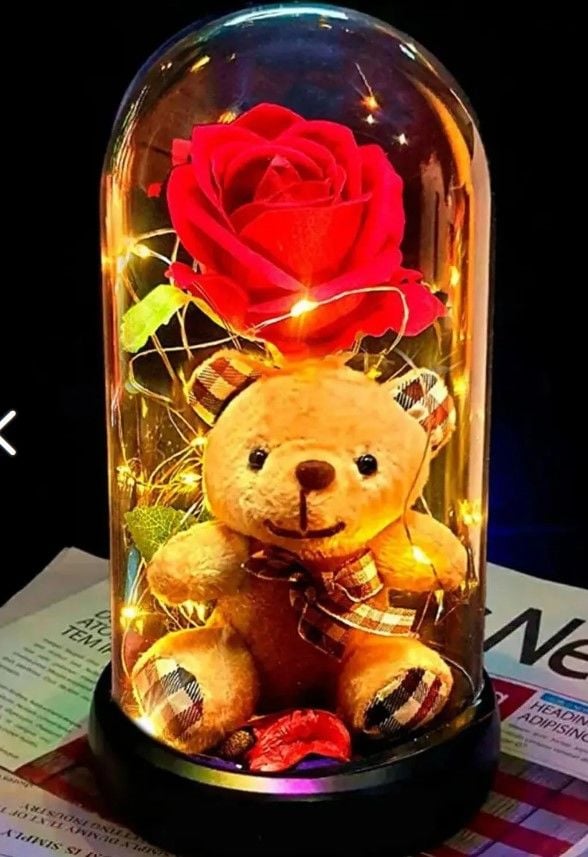 ByGufi Hediye Led Işıklı Solmayan Gül Peluş Ayıcık Lamba