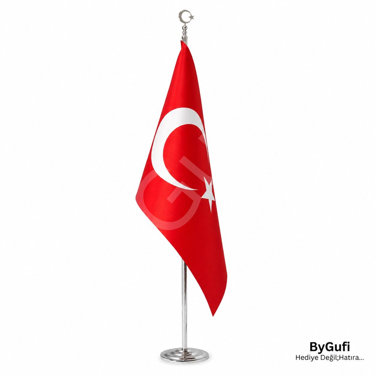 ByGufi Türk Makam Bayrağı Krom Direkli, Saçaksız 100x150cm