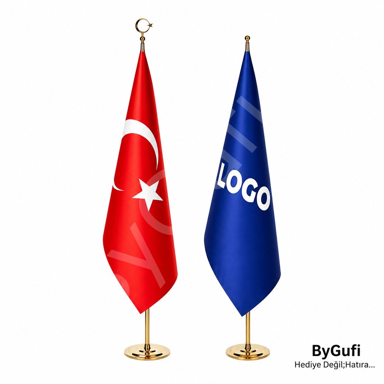 ByGufi Hediye Makam Bayrak Seti 2’li (Gold Direk, Saçaksız)