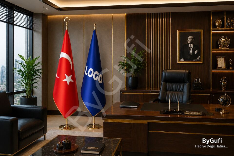 ByGufi Hediye Makam Bayrak Seti 2’li (Gold Direk, Saçaksız)