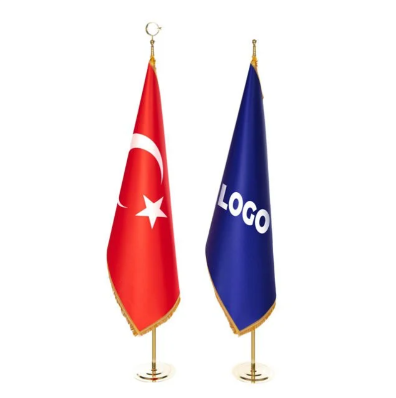 ByGufi Hediye Makam Bayrak Seti 2’li (Gold Direkli, Saçaklı)