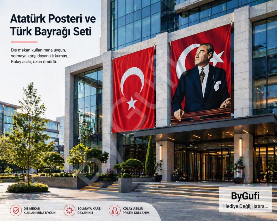 ByGufi Hediye Atatürk Posteri ve Türk Bayrağı 100x150 cm