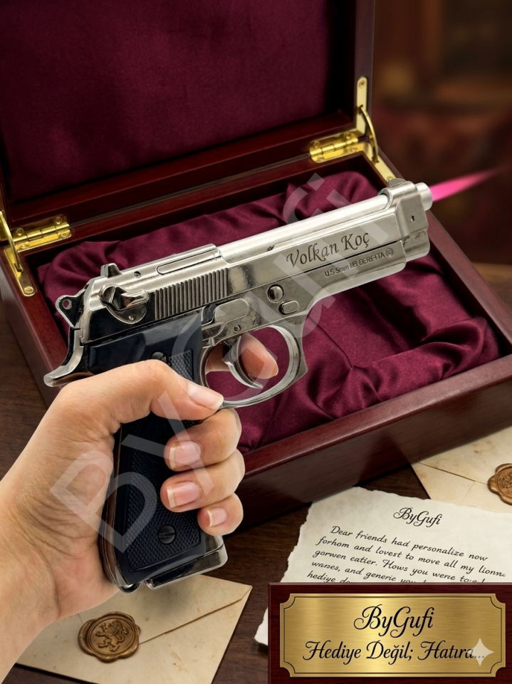ByGufi İsme Özel Komple Metal Baretta Çakmak – Gümüş