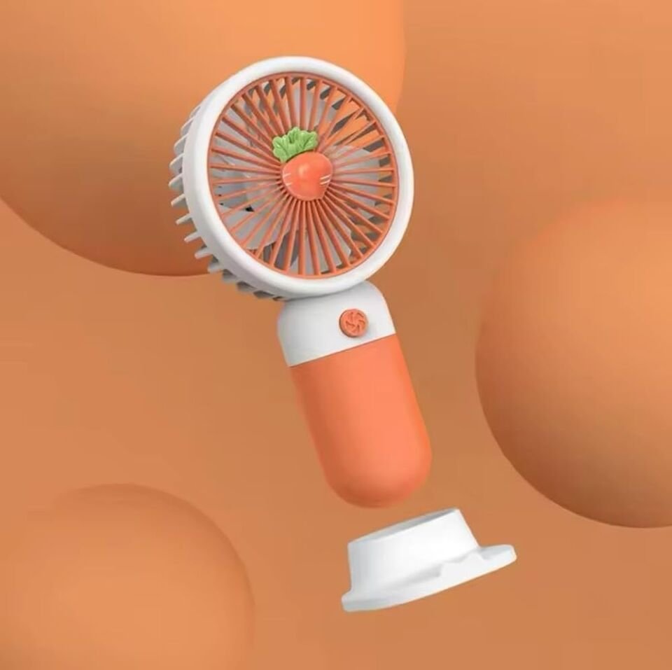 ByGufi Hediyelik Şarjlı El Fanı – Havuç Figürlü | Kompakt ve Taşınabilir Mini Fan