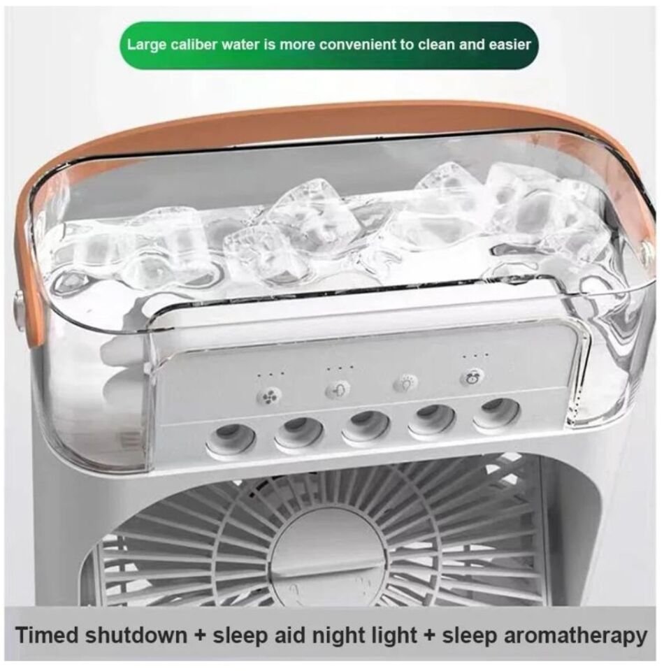 ByGufi Buzlu Buharlı Vantilatör Klima – Masaüstü Kişisel Hava Soğutucu, Nemlendirici ve LED Işıklı, Taşınabilir ve Çok Fonksiyonlu