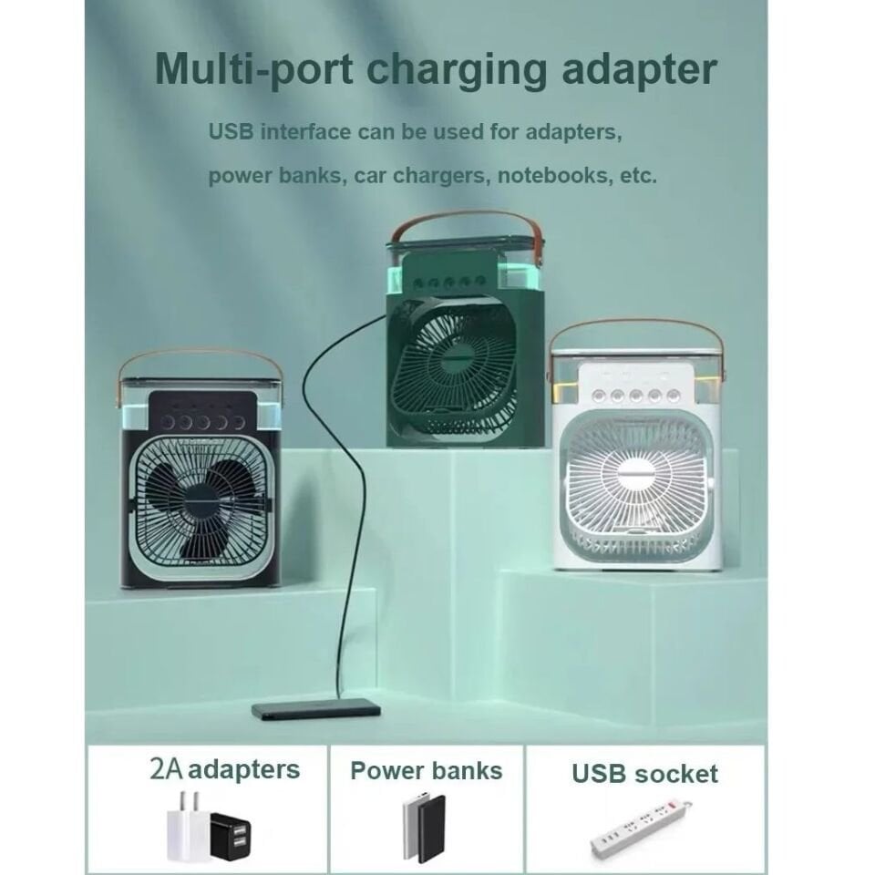 ByGufi Buzlu Buharlı Vantilatör Klima – Masaüstü Kişisel Hava Soğutucu, Nemlendirici ve LED Işıklı, Taşınabilir ve Çok Fonksiyonlu