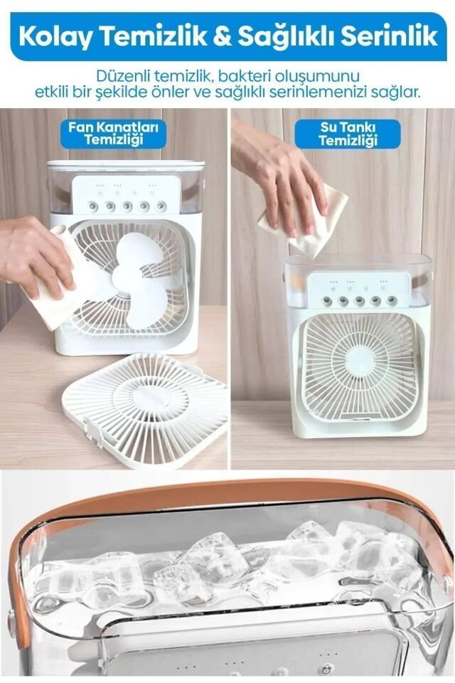 ByGufi Buzlu Buharlı Vantilatör Klima – Masaüstü Kişisel Hava Soğutucu, Nemlendirici ve LED Işıklı, Taşınabilir ve Çok Fonksiyonlu