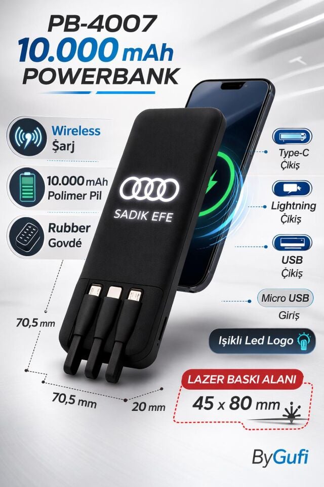 ByGufi Kişiye Özel Hediye 10.000 mAh Powerbank