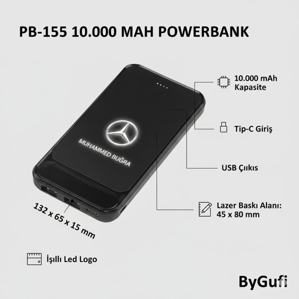 ByGufi Kişiye Özel Hediye 10.000 mAh Powerbank