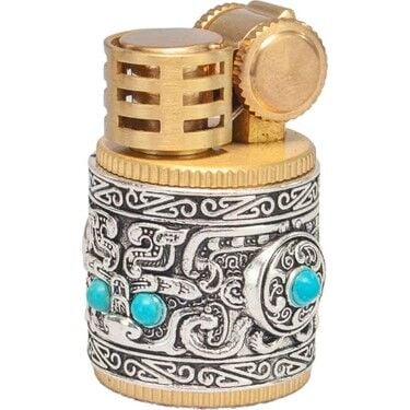 ByGufi Kişiye Özel Chief Antika Model Yüzük Çakmak – Retro Osmanlı Tasarım Benzinli / Metal Gövde / Turkuaz Taş Detaylı / Orijinal Hediye Kutulu