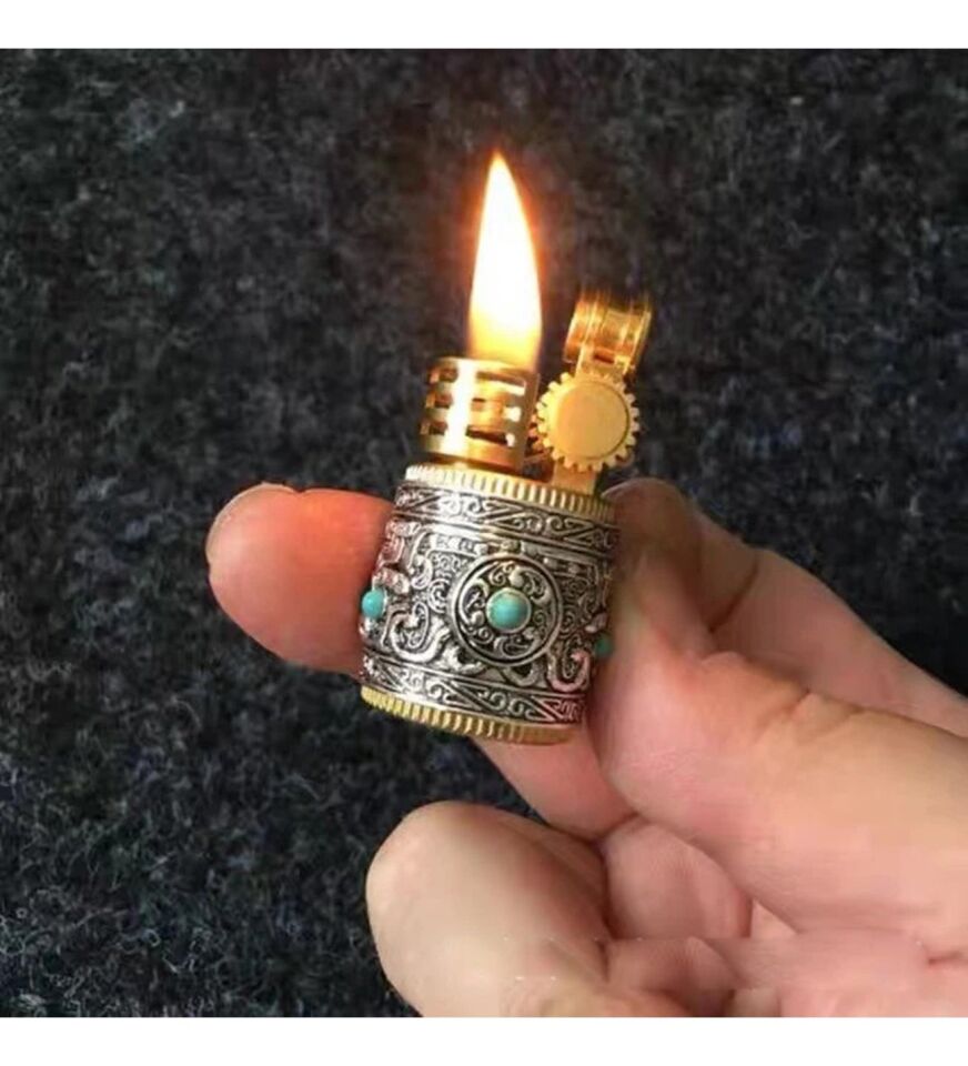 ByGufi Kişiye Özel Chief Antika Model Yüzük Çakmak – Retro Osmanlı Tasarım Benzinli / Metal Gövde / Turkuaz Taş Detaylı / Orijinal Hediye Kutulu