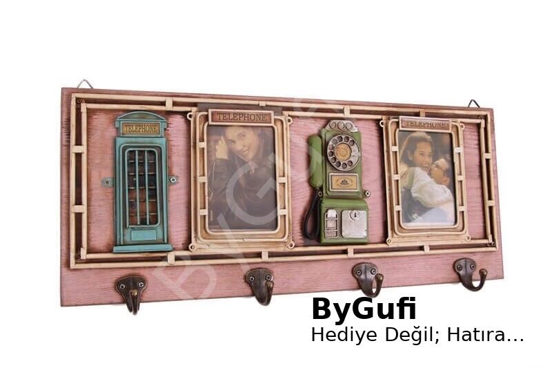 ByGufi Hediyelik Nostaljik Dekoratif Metal Anahtarlık Çerçeveli Telefon Kulübesi
