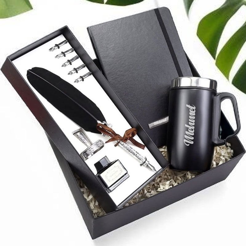 ByGufi Kişiye Özel Hediye Termos, Defter, Divit Kalem Seti