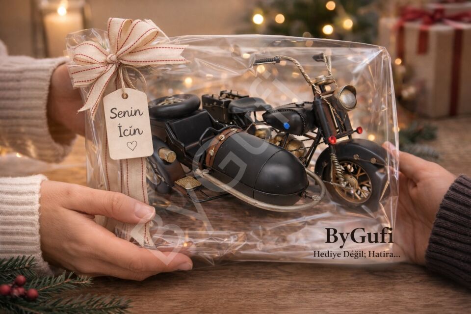ByGufi Hediyelik Dekoratif Metal Sepetli Motosiklet
