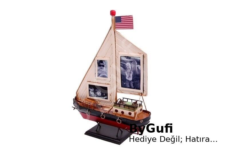ByGufi Hediyelik Nostaljik Dekoratif Metal Yelkenli Çerçeve