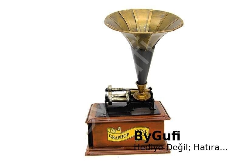 ByGufi Hediyelik El Yapımı Dekoratif Metal Gramofon Kutu