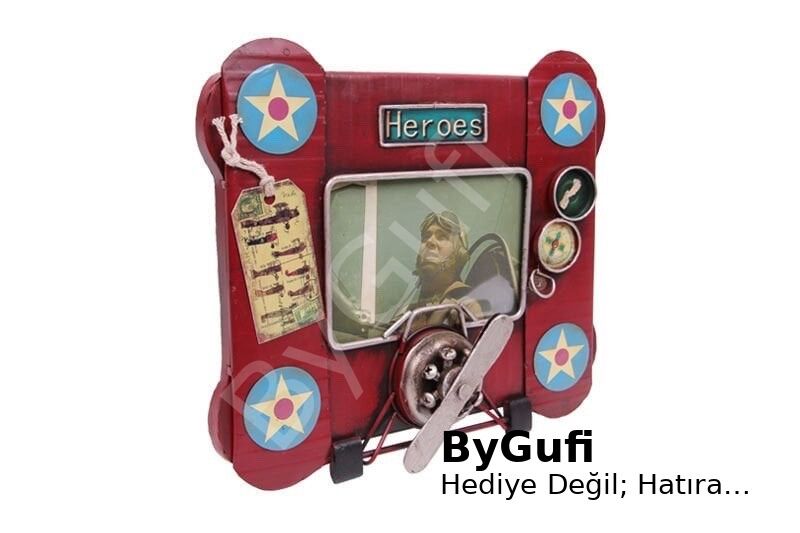 ByGufi Hediye Nostaljik Dekoratif Uçak Metal Çerçeve