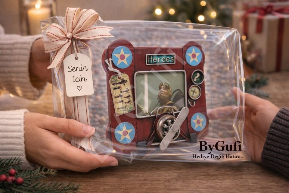 ByGufi Hediye Nostaljik Dekoratif Uçak Metal Çerçeve