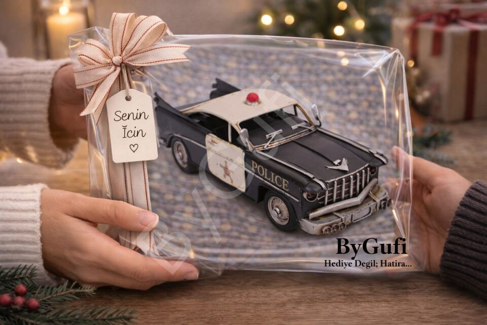 ByGufi Hediye Nostaljik Dekoratif Metal Polis Arabası