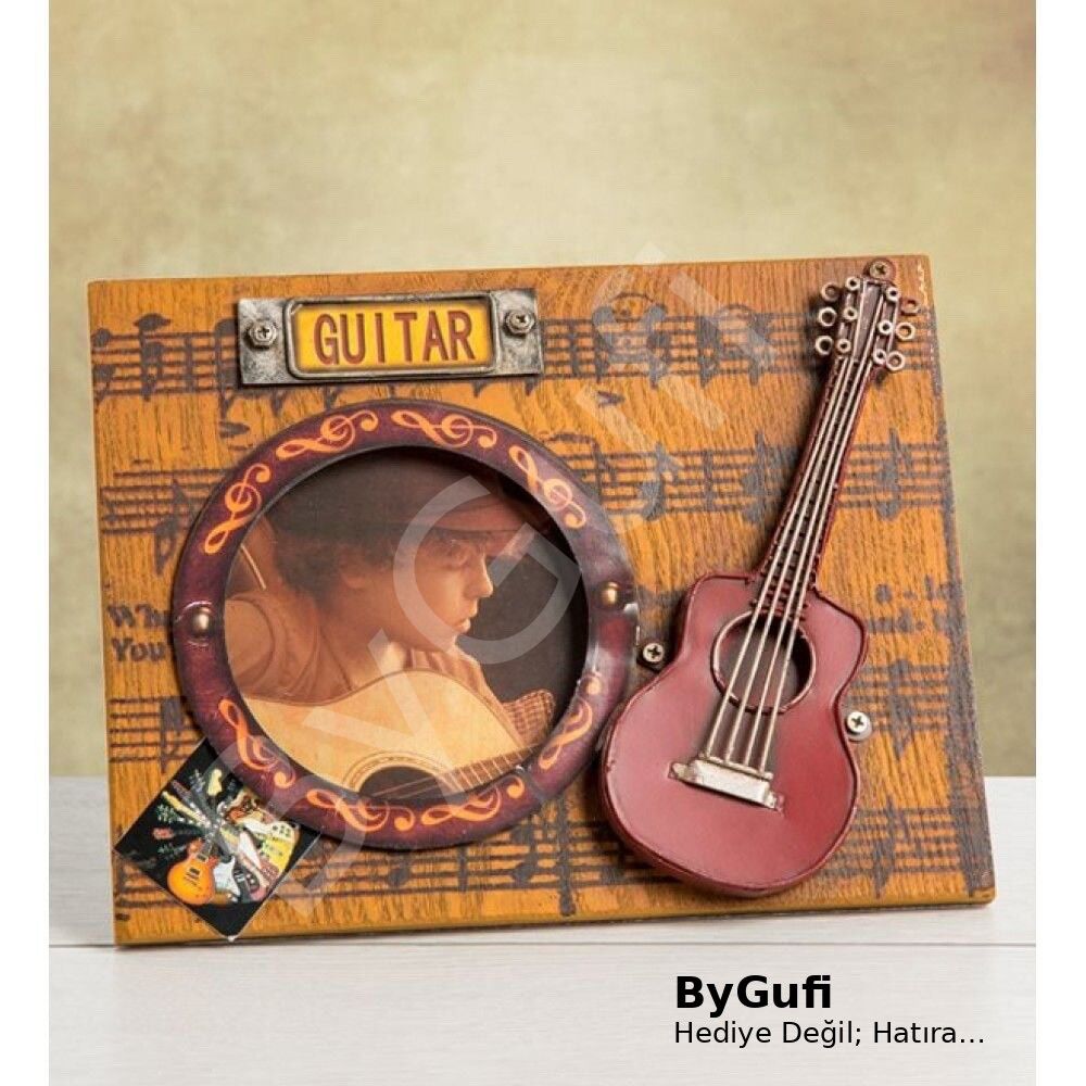 ByGufi Hediye Nostaljik Gitar Temalı Ahşap Resim Çerçevesi