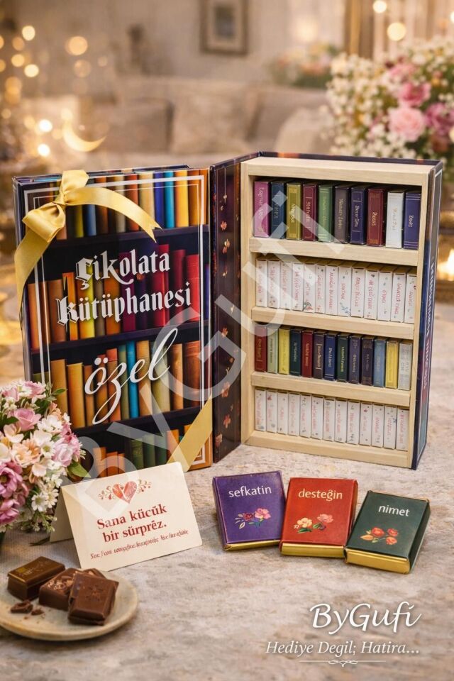 ByGufi Kişiye Özel Hediye Çikolata Kütüphanesi Özel Kutu