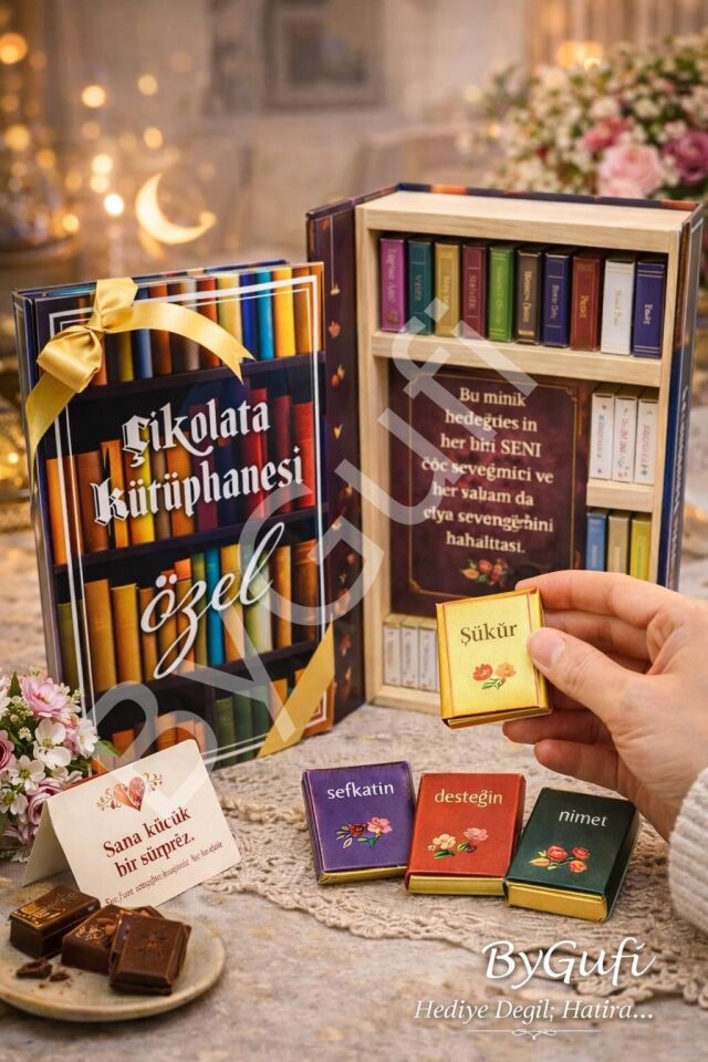 ByGufi Kişiye Özel Hediye Çikolata Kütüphanesi Özel Kutu