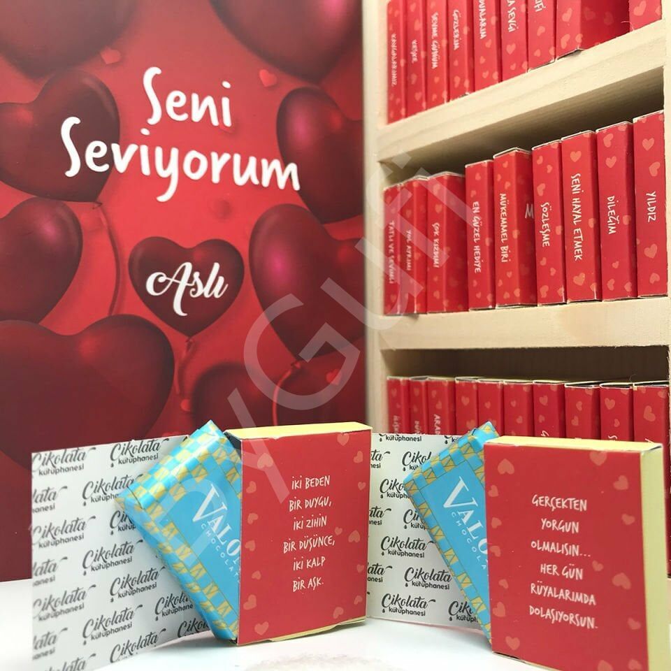 ByGufi Kişiye Özel Hediye Çikolata Kütüphanesi Seni Seviyorum