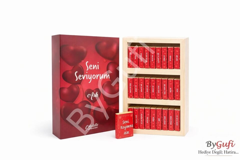 ByGufi Kişiye Özel Hediye Çikolata Kütüphanesi Seni Seviyorum