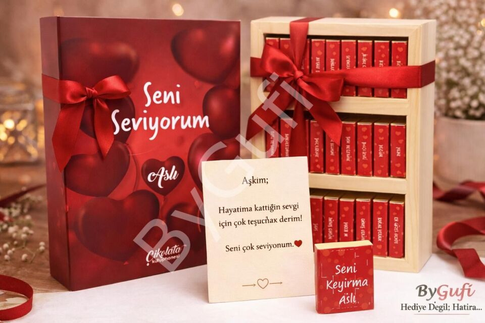 ByGufi Kişiye Özel Hediye Çikolata Kütüphanesi Seni Seviyorum