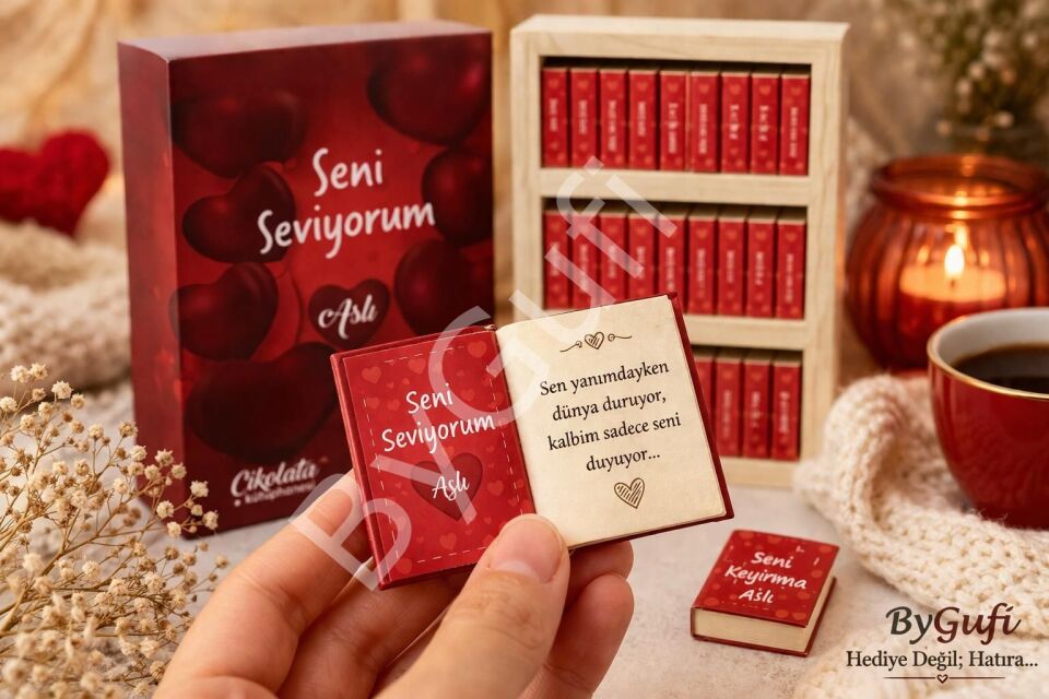 ByGufi Kişiye Özel Hediye Çikolata Kütüphanesi Seni Seviyorum