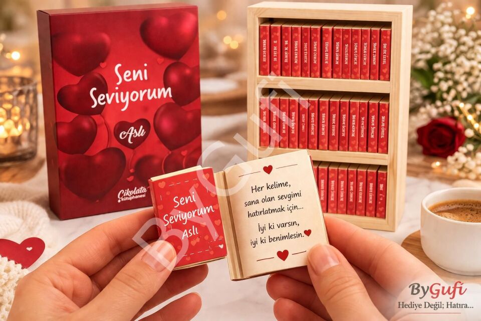ByGufi Kişiye Özel Hediye Çikolata Kütüphanesi Seni Seviyorum