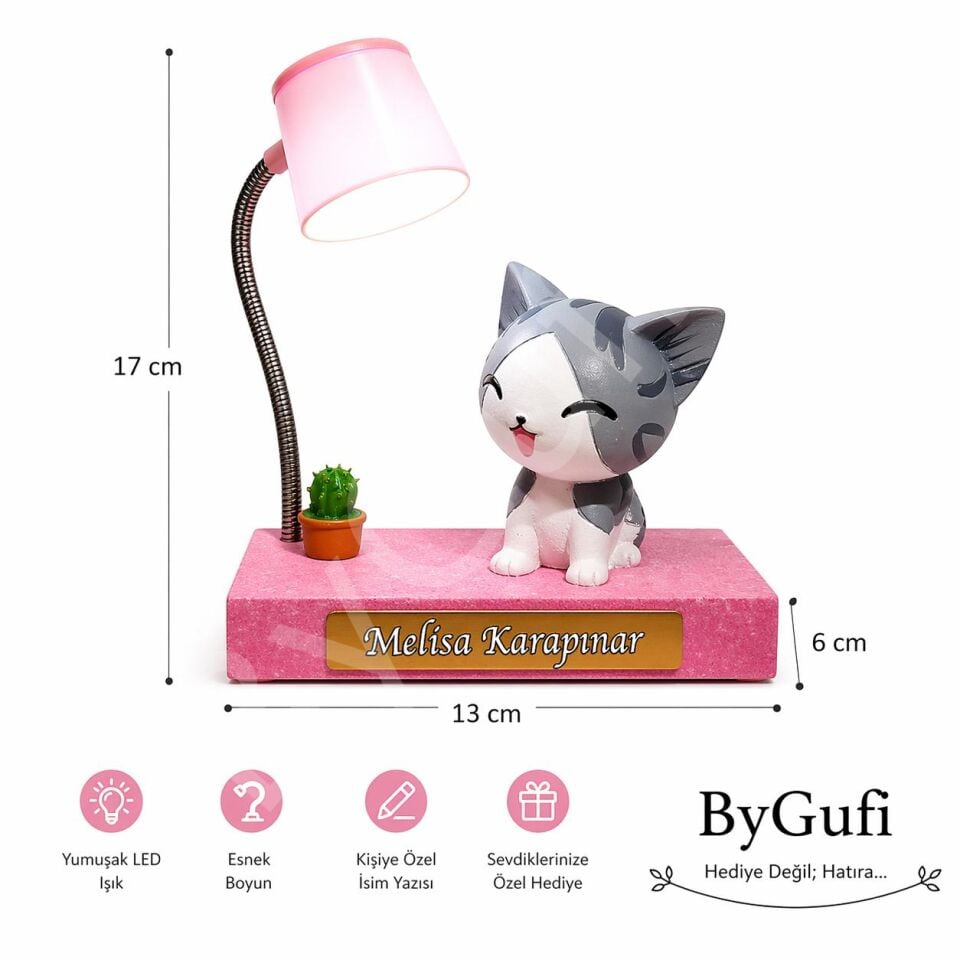 ByGufi Kişiye Özel Hediye Kedi Masa Lambası