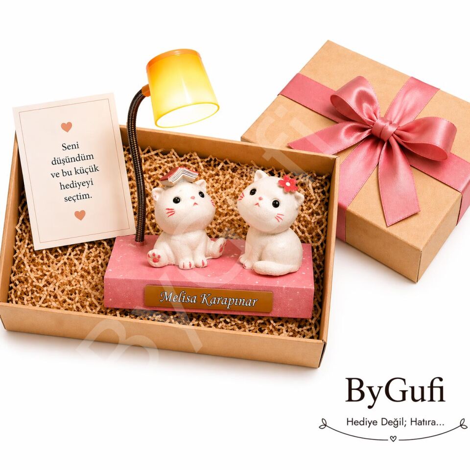 ByGufi İsme Özel Hediye Işıklı Sevimli Kediler