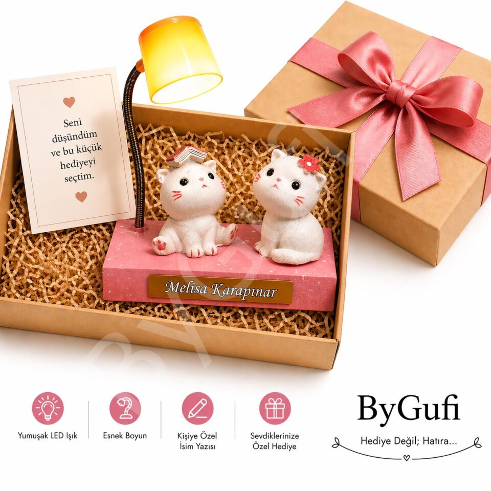 ByGufi İsme Özel Hediye Işıklı Sevimli Kediler