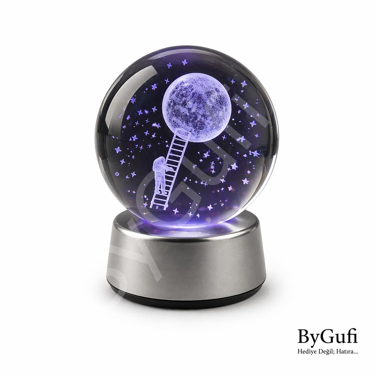 ByGufi Kişiye Özel Hediyelik Cam Küre Aya Tırmanan Astronot