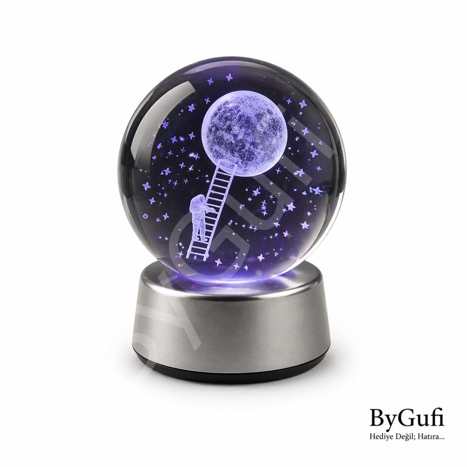 ByGufi Kişiye Özel Hediyelik Cam Küre Aya Tırmanan Astronot