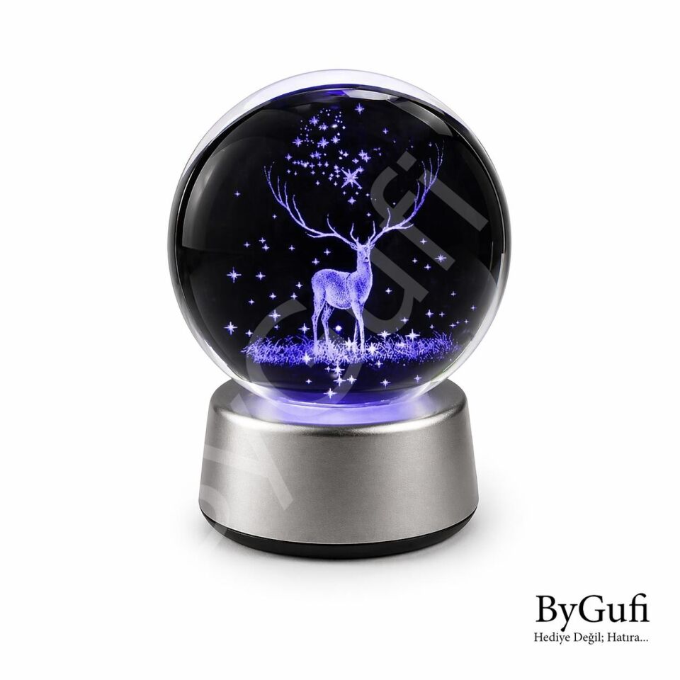 ByGufi Kişiye Özel Hediyelik Cam Küre Geyik