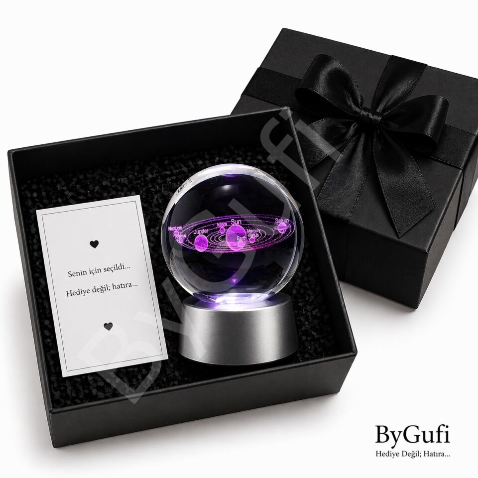 ByGufi Kişiye Özel Hediyelik Cam Küre Güneş Sistemi