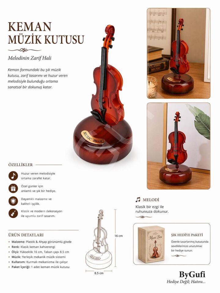 ByGufi Kişiye Özel Hediye Keman Müzik Kutusu